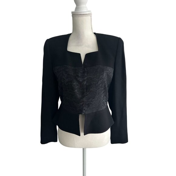 ZELDA Vintage Black Lace Paneled Long Sleeve Jacket Blazer Size 6 - Picture 6 of 7